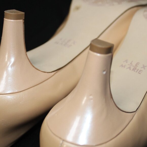 Alex Marie Patent Nude Beige Rhinestone Embellished Peep Toe Heels - Picture 10 of 15